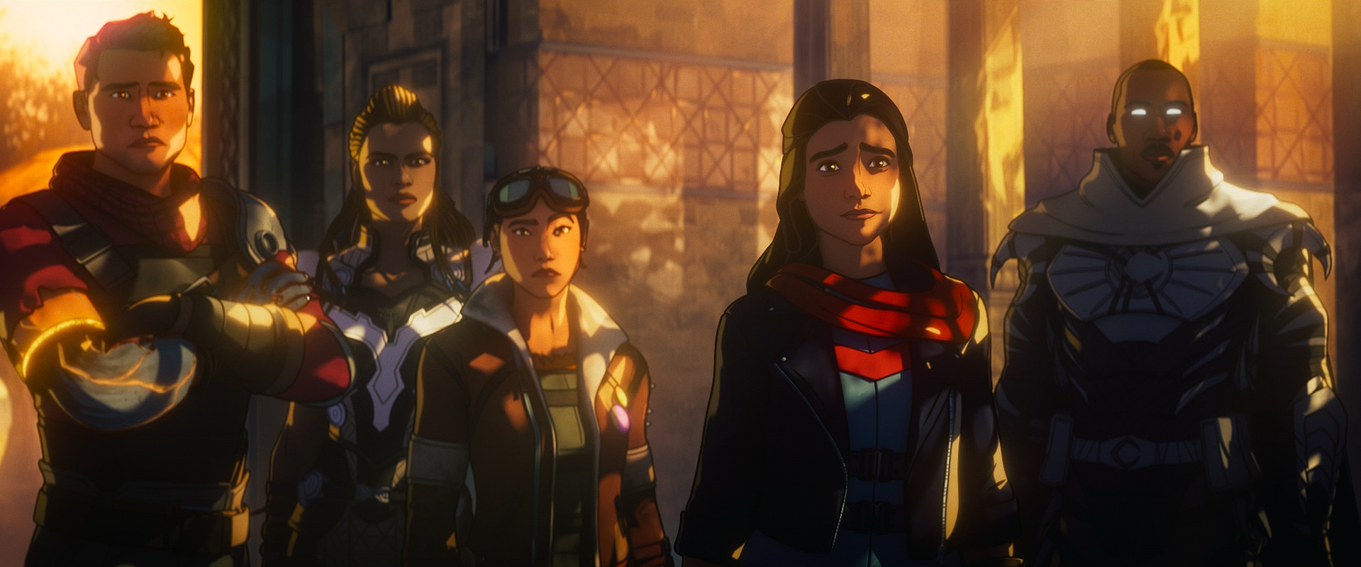 From left to right: Shaun (Shang-Chi), Valkyrie, Katy, Kamala Khan, and Blade Knight | Photo from Marvel