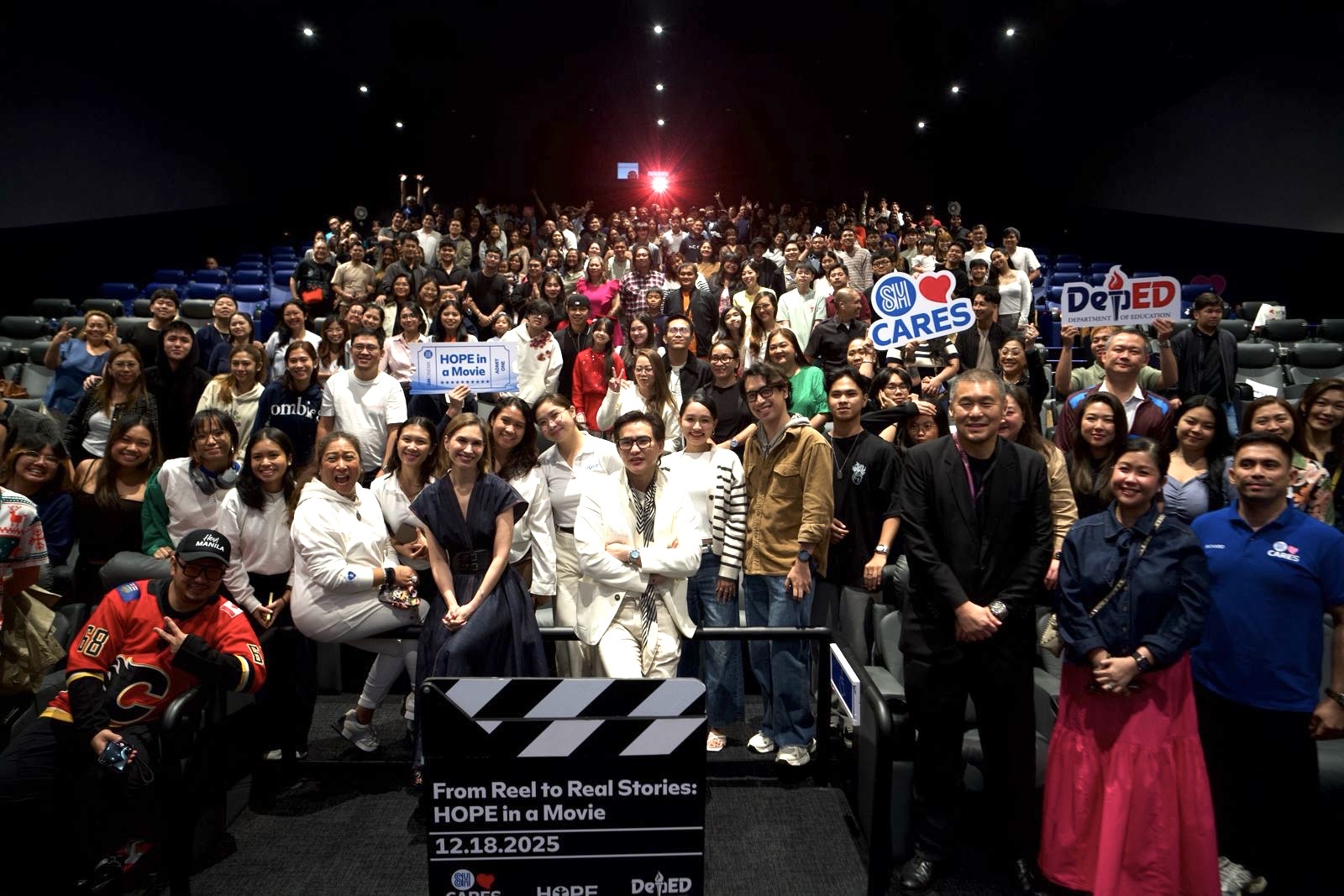 Moviegoers, HOPE and SM Supermalls executives, together with HOPE Founder Nanette Medved-Po and SM Supermalls President Steven Tan, excitedly launch HOPE in a Movie