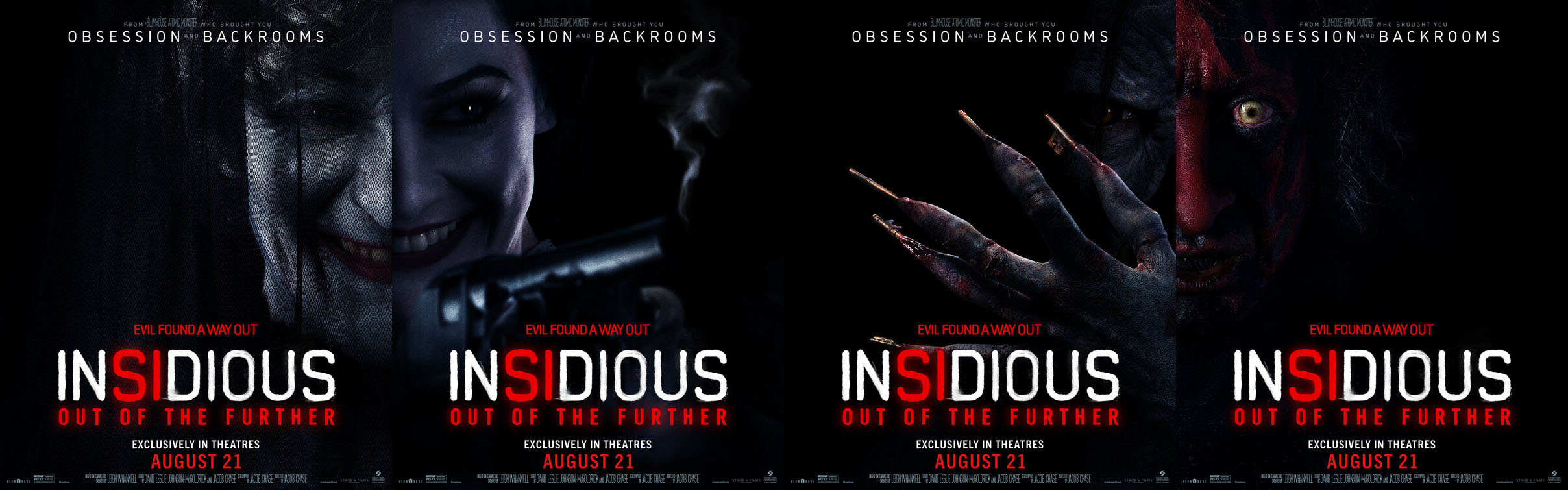 The Bride in Black, Doll Girl, KeyFace, and the Lipstick-Face Demon are among the returning characters in "Insidious: Out of the Further" | Posters from Sony Pictures